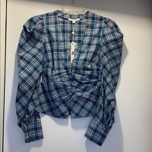 Jonathan simkhai oxford plaid ruched front shirt